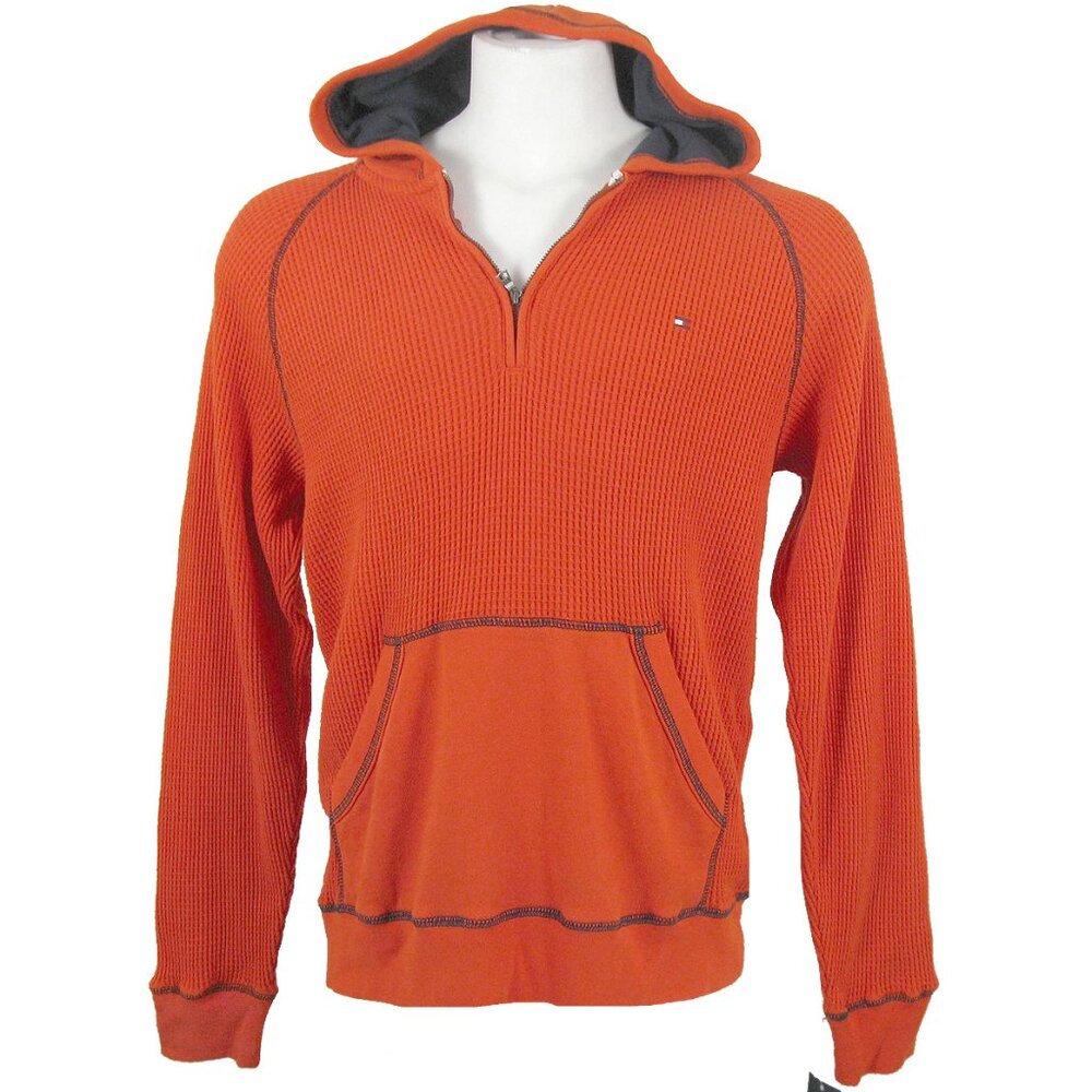 NEW Vintage Tommy Hilfiger Hoodie Sweatshirt! Orange Waffle Weave Tommy Flag
